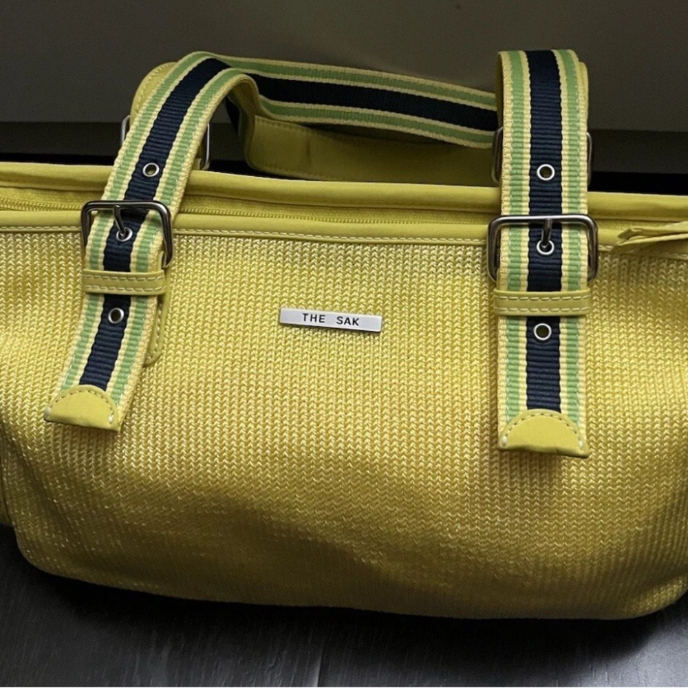 The Sak Yellow Woven Shoulder Bag with Striped Straps